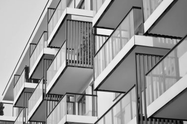 Modern Avrupa Konut Apartman. Siyah ve beyaz.