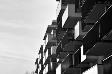 Modern Avrupa Konut Apartman. Siyah ve beyaz.