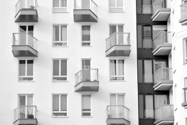 Modern Avrupa Konut Apartman. Siyah ve beyaz.