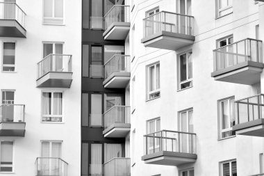 Modern Avrupa Konut Apartman. Siyah ve beyaz.