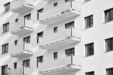 Modern Avrupa Konut Apartman. Siyah ve beyaz.