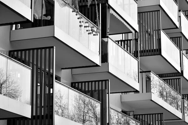 Modern European Residential Apartment Building Black White — Stock Photo, Image