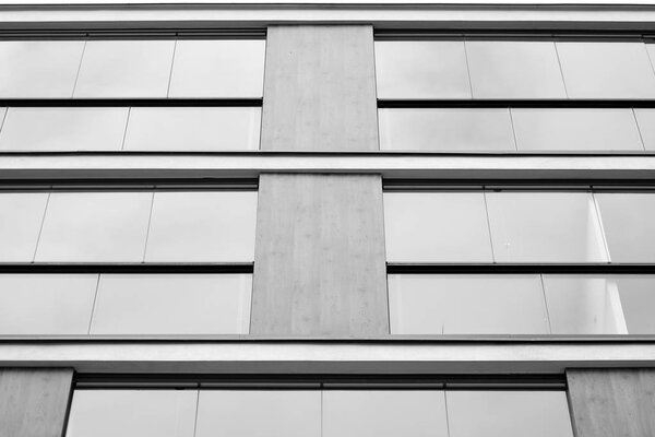 Modern European residential apartment building. Black and white.