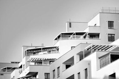 Modern Avrupa Konut Apartman. Siyah ve beyaz.