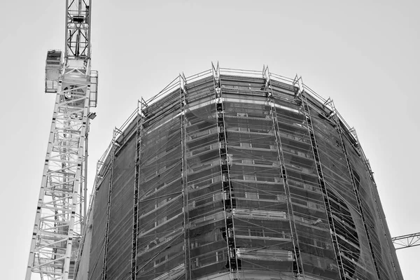 Crane Attached Building Black White — Stock Photo, Image