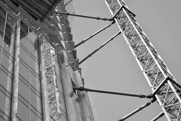 Grue Attachée Bâtiment Noir Blanc — Photo