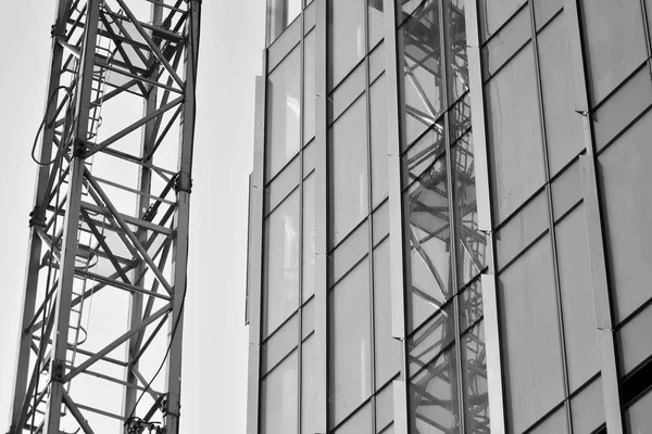 Кран Прикріплені Будівлі Чорно Біла — стокове фото