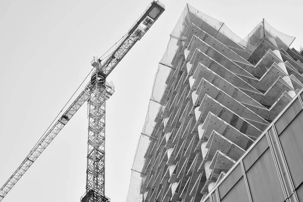 Grúa Adosada Edificio Blanco Negro — Foto de Stock