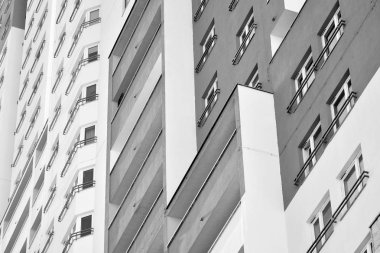 Modern Avrupa Konut Apartman. Siyah ve beyaz.