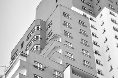 Modern Avrupa Konut Apartman. Siyah ve beyaz.