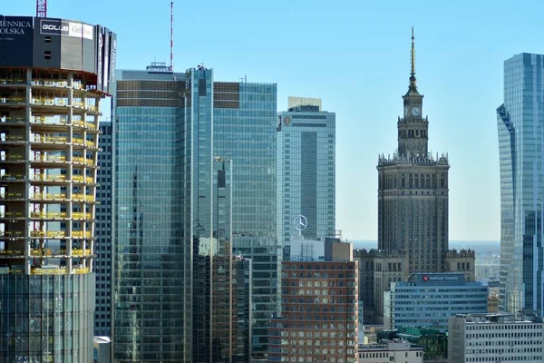 Warsaw Poland February 2019 Aerial View Downtown Business Skyscrapers City — Stock Photo, Image