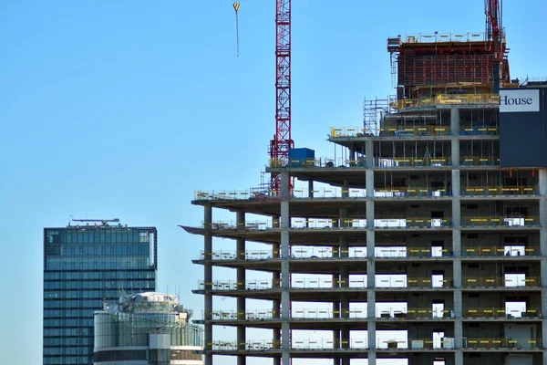 Warszawa Polska Lutego 2019 Budowa Budynku Biurowego Mennica Legacy Tower — Zdjęcie stockowe