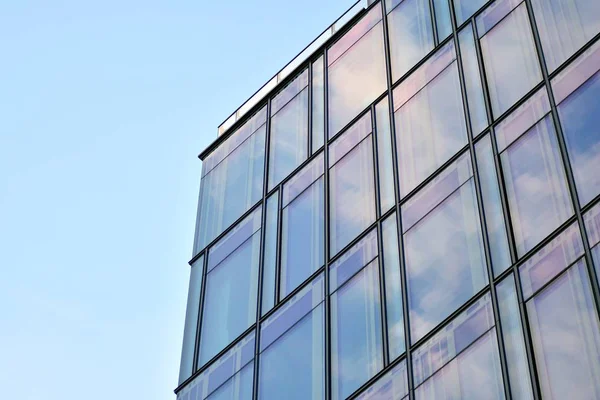 Pared Azul Vidrio Limpio Del Moderno Edificio Oficinas — Foto de Stock