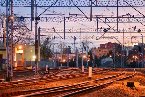 Bahngleise Der Nacht Verwirrt — Stockfoto