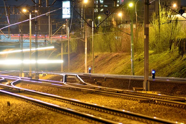 Nachts Lange Züge Bewegung — Stockfoto