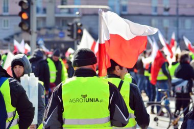 Varşova, Polonya. 3 Nisan 2019. Agrounia Birliği'nin çiftçilere Varşova Artur Zawisza Meydanı'nın merkezinde gösteri düzenledi.