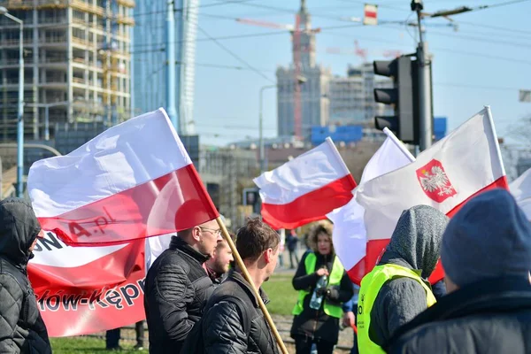 Warschau Polen April 2019 Boeren Van Agrounia Unie Georganiseerde Demonstratie — Stockfoto