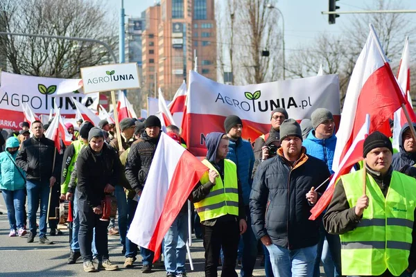 Varşova, Polonya. 3 Nisan 2019. Agrounia Birliği'nin çiftçilere Varşova Artur Zawisza Meydanı'nın merkezinde gösteri düzenledi.