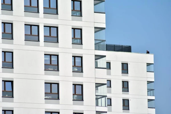 Modern european complex of apartment buildings. Fragment of a modern residential apartment building.