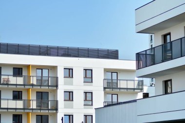 Modern Avrupa konut binaları çeyreği. Soyut mimari, modern şehir geometrisinin bir parçası.