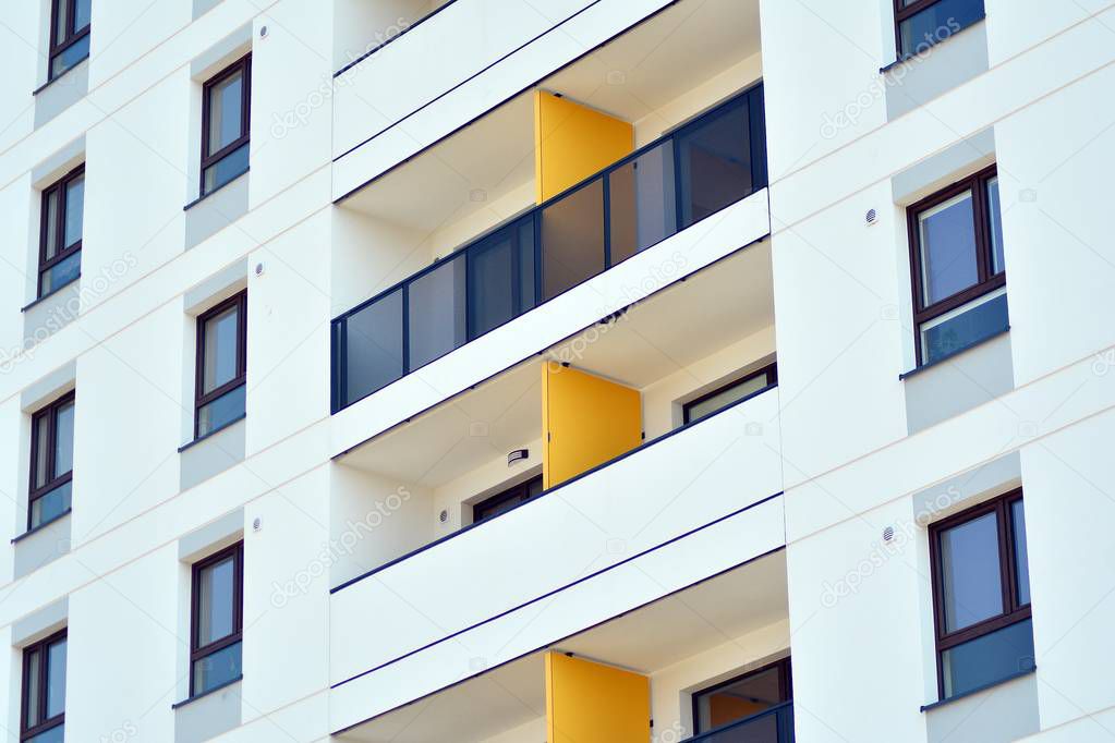 Modern European residential apartment buildings quarter. Abstract architecture, fragment of modern urban geometry.