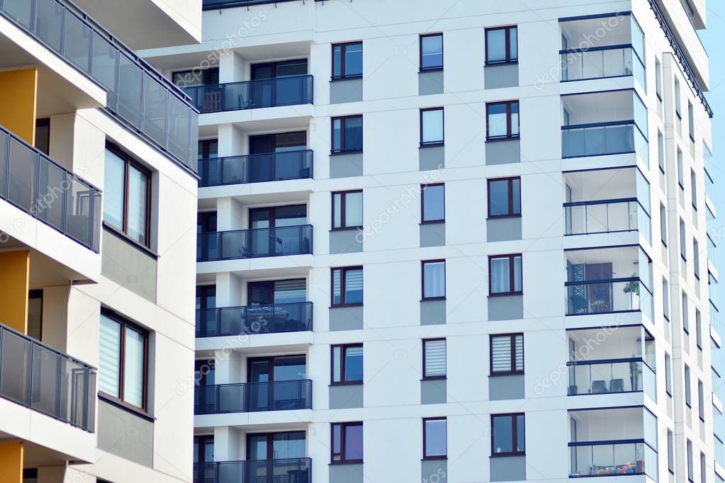 Modern European residential apartment buildings quarter. Abstract architecture, fragment of modern urban geometry.