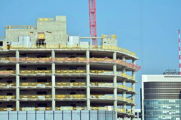 Warsaw Poland April 2019 Construction Mennica Legacy Tower Office Building — Stock Photo, Image