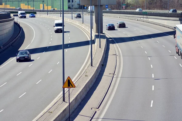 Dag Motor Verkeer Snelweg Gezien Van Bovenaf Een Van Bussiste — Stockfoto