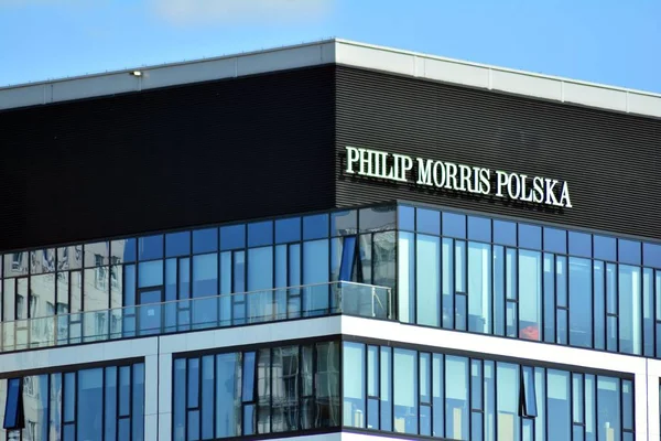 Varsovia Polonia Abril 2019 Firma Con Philip Morris Polska Letrero — Foto de Stock