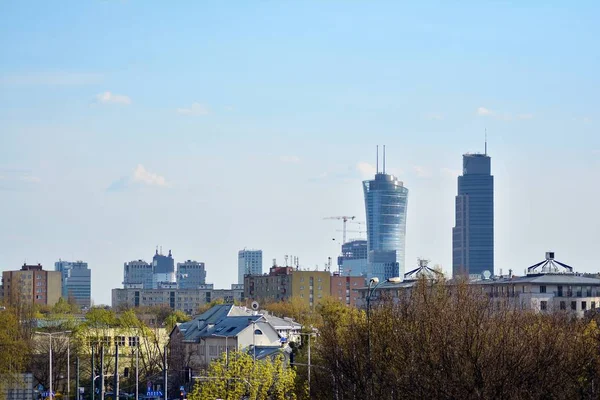 Warszawa Polen April 2019 Flygutsikt Downtown Business Skyskrapor Centrum Warszawa — Stockfoto