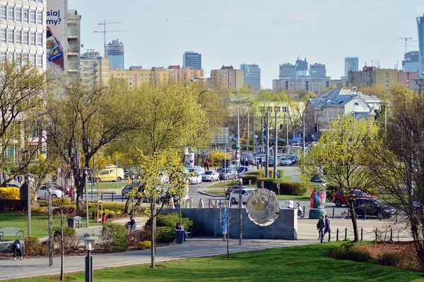 Warsaw Poland April 2019 Aerial View Downtown Business Skyscrapers City — Stock Photo, Image