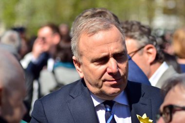 Varşova, Polonya. 19 Nisan 2019. Muhalefet partisi Platforma Obywatelska Grzegorz Schetyna politikacı