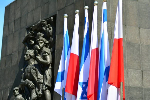 Polen Israël Vlag Zwaaiende Wind Israël Polen Twee Vlaggen Textiel — Stockfoto