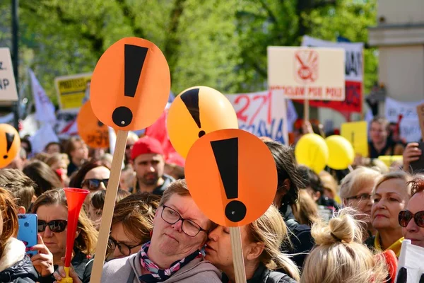 Warschau Polen April 2019 Enkele Duizenden Leraren Evenals Ouders Studenten — Stockfoto