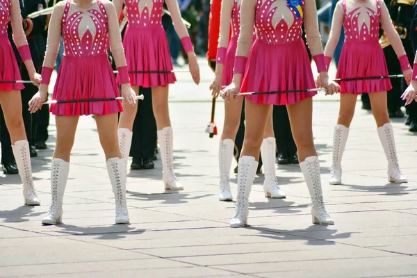 Cheerleaders Closeup Symmetrical Formation — Stock Photo, Image