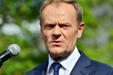 Varşova, Polonya.3 Mayıs 2019. Varşova'da bulunan Avrupa Konseyi Başkanı Donald Tusk, Polonya'nın siyasi liderlerini bir konuşmasında 