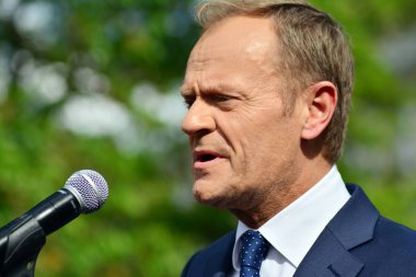 Varşova, Polonya.3 Mayıs 2019. Varşova'da bulunan Avrupa Konseyi Başkanı Donald Tusk, Polonya'nın siyasi liderlerini bir konuşmasında 