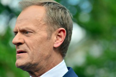 Varşova, Polonya.3 Mayıs 2019. Varşova'da bulunan Avrupa Konseyi Başkanı Donald Tusk, Polonya'nın siyasi liderlerini bir konuşmasında 