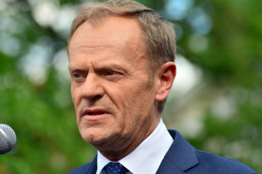 Varşova, Polonya.3 Mayıs 2019. Varşova'da bulunan Avrupa Konseyi Başkanı Donald Tusk, Polonya'nın siyasi liderlerini bir konuşmasında 