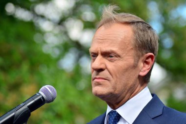 Varşova, Polonya.3 Mayıs 2019. Varşova'da bulunan Avrupa Konseyi Başkanı Donald Tusk, Polonya'nın siyasi liderlerini bir konuşmasında 