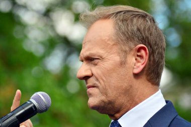 Varşova, Polonya.3 Mayıs 2019. Varşova'da bulunan Avrupa Konseyi Başkanı Donald Tusk, Polonya'nın siyasi liderlerini bir konuşmasında 