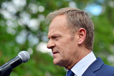 Varşova, Polonya.3 Mayıs 2019. Varşova'da bulunan Avrupa Konseyi Başkanı Donald Tusk, Polonya'nın siyasi liderlerini bir konuşmasında 