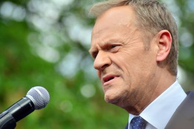 Varşova, Polonya.3 Mayıs 2019. Varşova'da bulunan Avrupa Konseyi Başkanı Donald Tusk, Polonya'nın siyasi liderlerini bir konuşmasında 