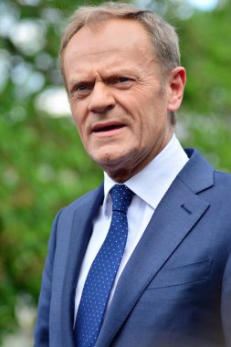 Varşova, Polonya.3 Mayıs 2019. Varşova'da bulunan Avrupa Konseyi Başkanı Donald Tusk, Polonya'nın siyasi liderlerini bir konuşmasında 