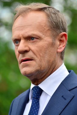 Varşova, Polonya.3 Mayıs 2019. Varşova'da bulunan Avrupa Konseyi Başkanı Donald Tusk, Polonya'nın siyasi liderlerini bir konuşmasında 