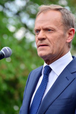 Varşova, Polonya.3 Mayıs 2019. Varşova'da bulunan Avrupa Konseyi Başkanı Donald Tusk, Polonya'nın siyasi liderlerini bir konuşmasında 