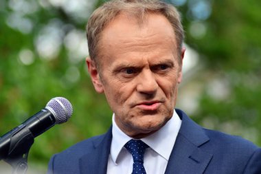 Varşova, Polonya.3 Mayıs 2019. Varşova'da bulunan Avrupa Konseyi Başkanı Donald Tusk, Polonya'nın siyasi liderlerini bir konuşmasında 