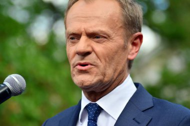Varşova, Polonya.3 Mayıs 2019. Varşova'da bulunan Avrupa Konseyi Başkanı Donald Tusk, Polonya'nın siyasi liderlerini bir konuşmasında 