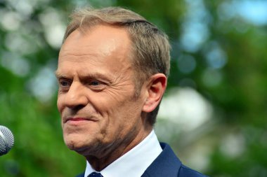 Varşova, Polonya.3 Mayıs 2019. Varşova'da bulunan Avrupa Konseyi Başkanı Donald Tusk, Polonya'nın siyasi liderlerini bir konuşmasında 