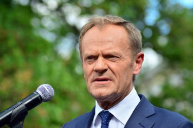 Varşova, Polonya.3 Mayıs 2019. Varşova'da bulunan Avrupa Konseyi Başkanı Donald Tusk, Polonya'nın siyasi liderlerini bir konuşmasında 